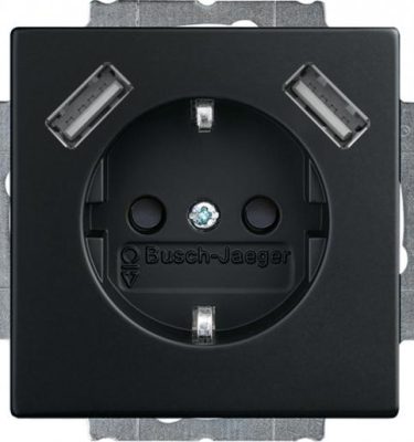 Busch-Jaeger 20 EUCB2USB-885 USB-contactdoos met randaarde kinderveilig zwart mat